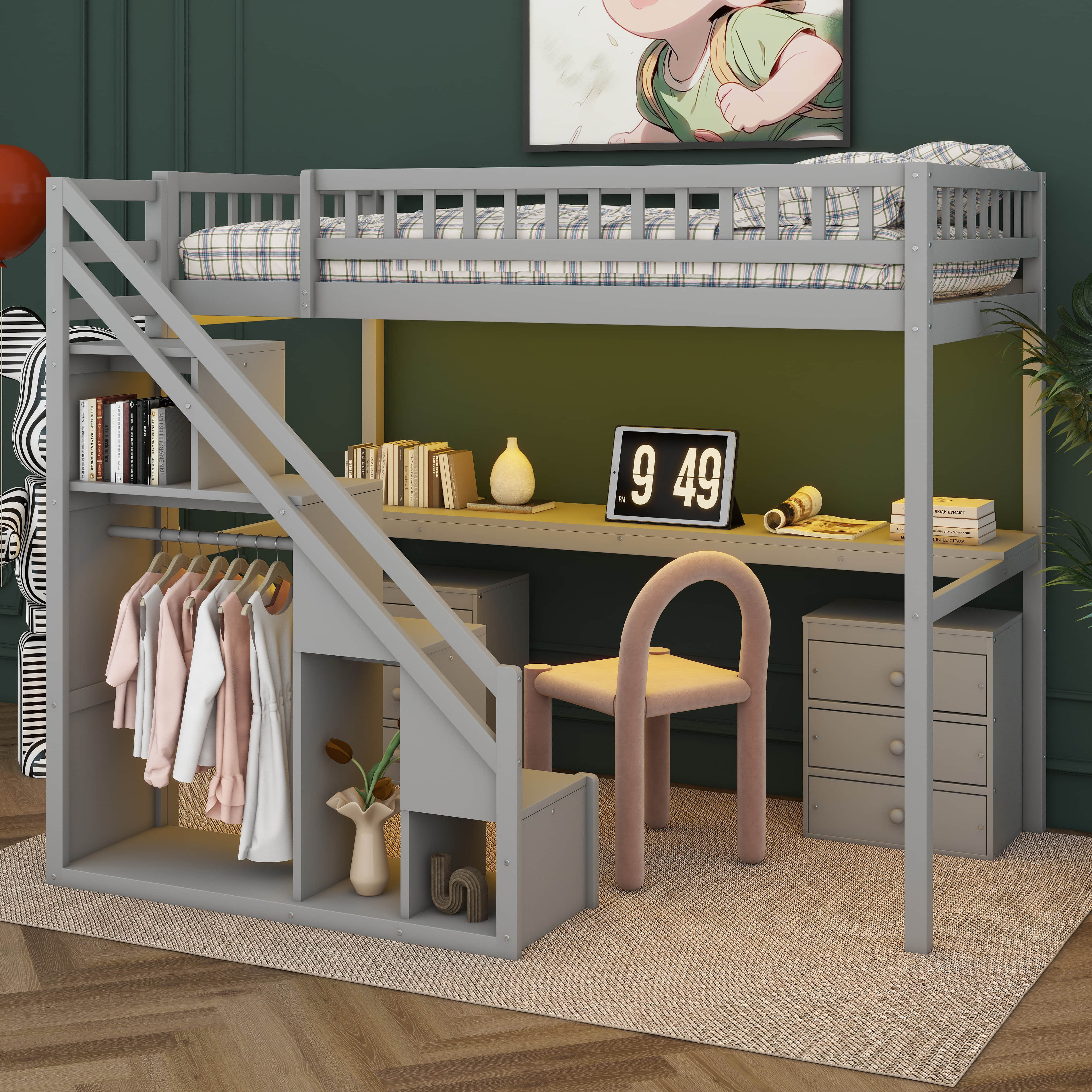 Harriet Bee Loft Bed With Built-In Desk, 2 Drawer Chests And LED Light ... - Quick Sleep Solutions For Teenagers