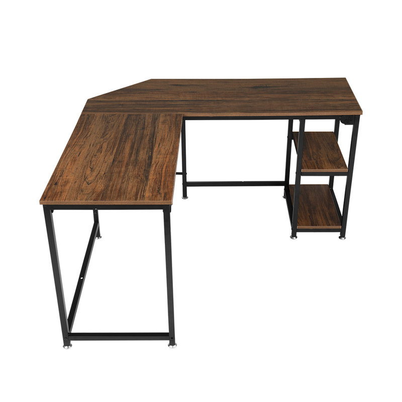 Davian L-Shaped Metal Base Writing Desk, Brown/Black