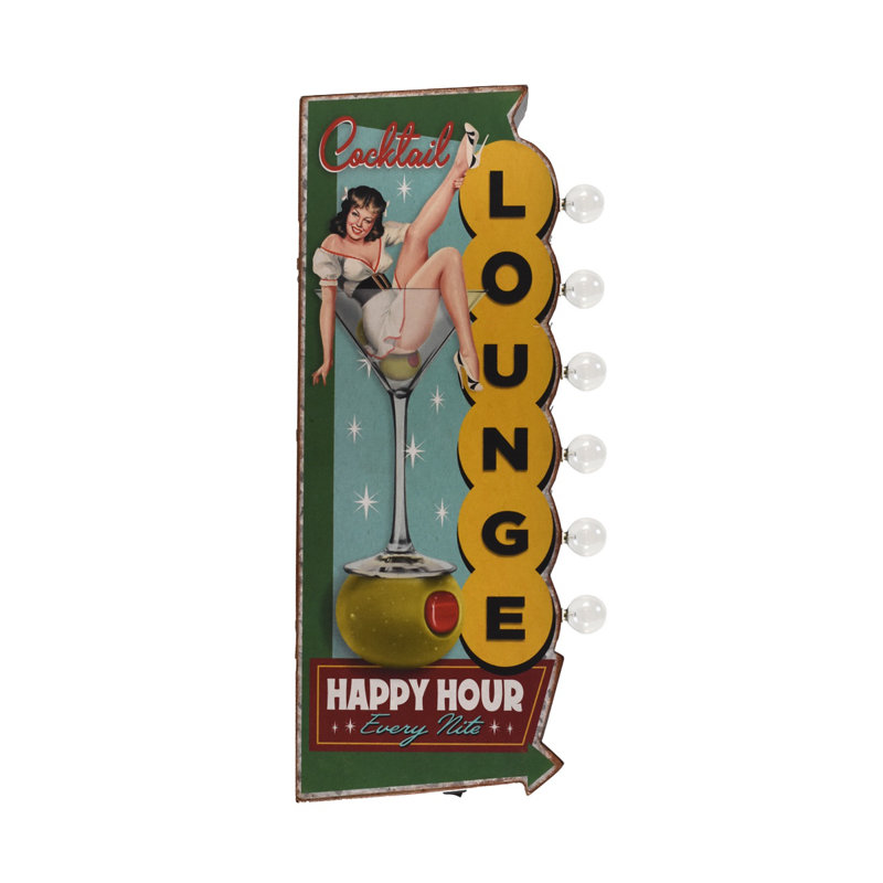 Vintage Cocktail Light Up Happy Hour Metal Sign LED Bar Wall Art Man Cave Decor Vintage Cocktail Light Up Happy Hour Metal Sign LED Bar Wall Art Man Cave Decor