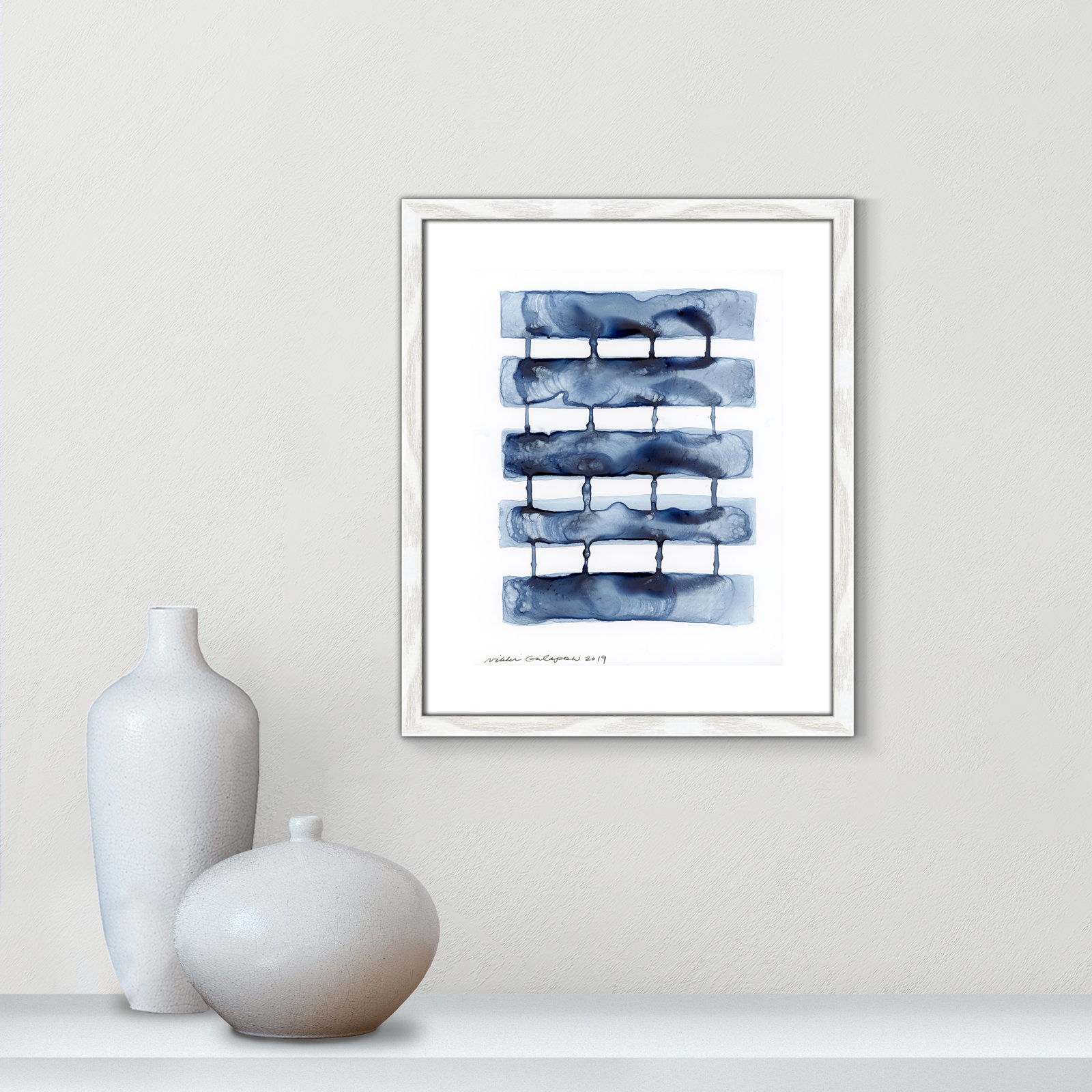 Gareth "Stitched Together I" Print by Nikki Galapon, White Wood Framed Paper, 19" H x 16" W x 0.75" D