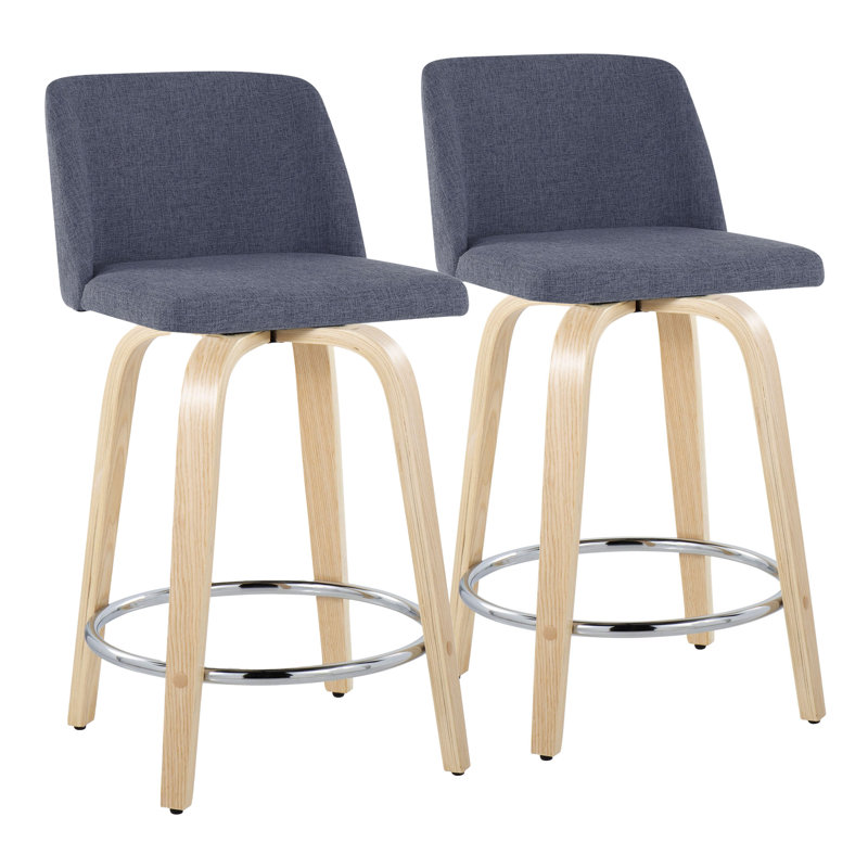 Brodin Swivel Upholstered Counter Stool, Counter Stool (24" Seat Height), Natural/Chrome, Gray