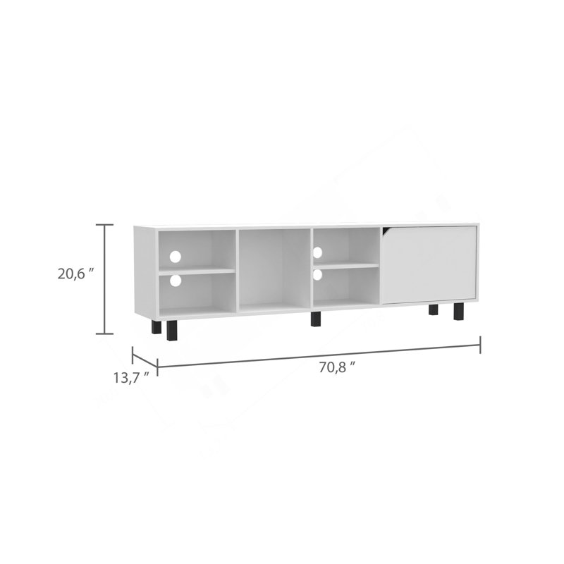Meuble télé Native pour téléviseur 70 po, quatre tablettes ouvertes, cinq pieds