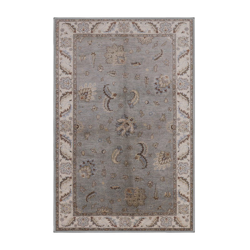 Tapis oriental bleu / crème Mane, Rectangle 5 pi x 7 pi