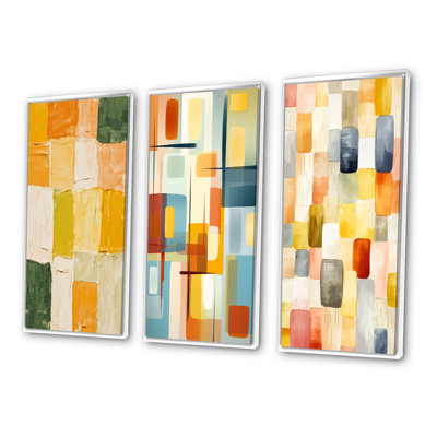 " Retro Cubist Abstract Retro Composition I " 3 - Pieces