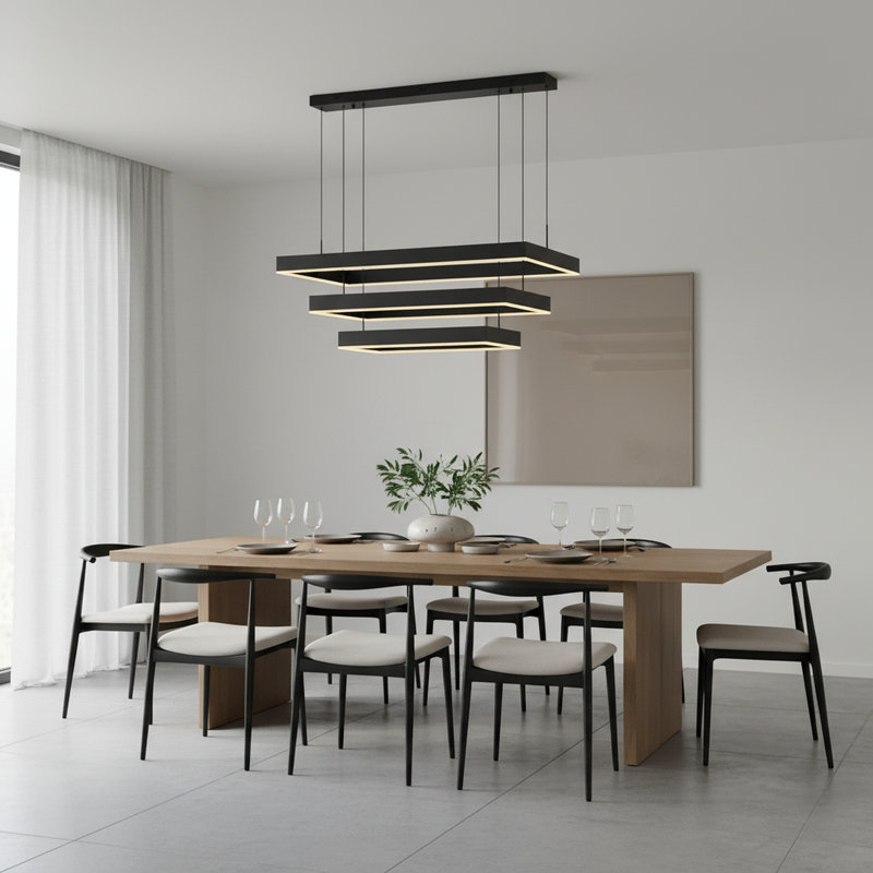Lustre intégré pour îlot de cuisine à 3 lumières DEL Anjeliett, 73 po H x 39,4 po L x 19,6 po P, Noir
