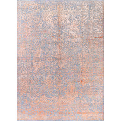 Tapis unique noué à la main gris Leonard de 9 pi 1 po x 12 pi 4 po