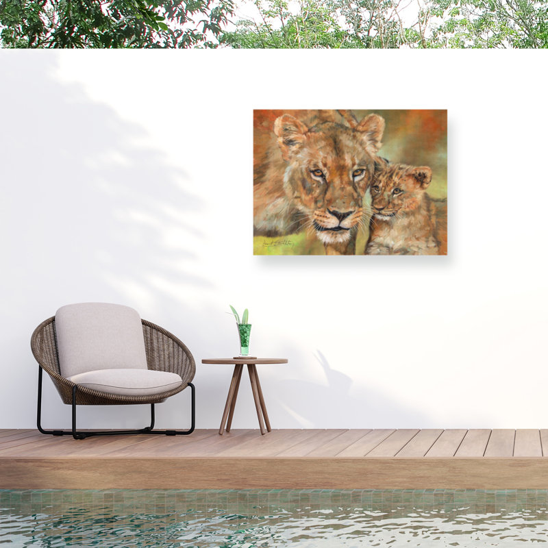 Toile d'extérieur «David Stribble Lioness And Cub», H 14 po x l 19 po