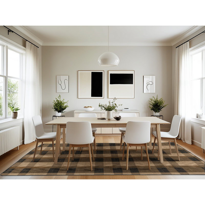 Machine Washable Checkered Brown Area Rug, Rectangle 7' x 10'