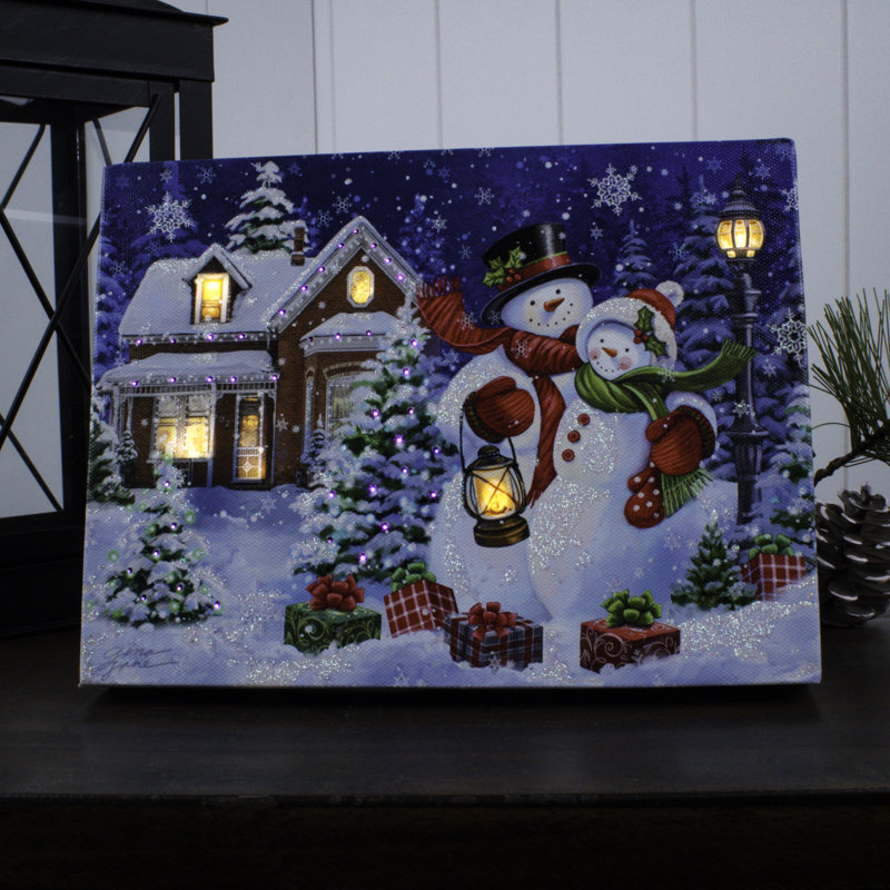 Snow Couple Cuddles, toile de table éclairée 8 x 6