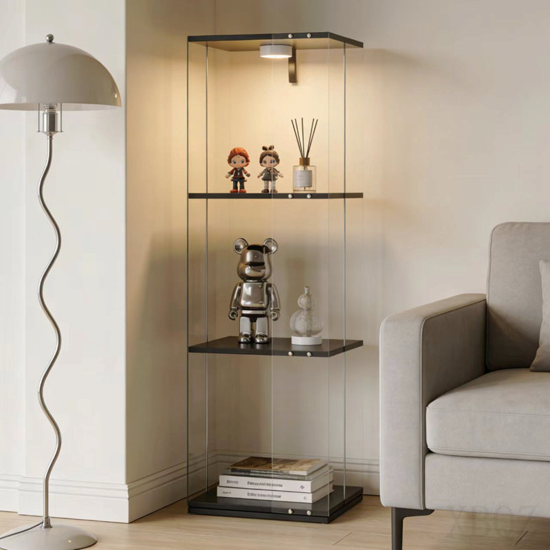 Vitrine en verre trempé avec éclairage DEL télécommandé pour figurines de collection