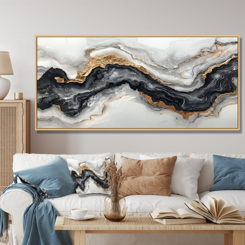 Altom - Abstract Wall Art, H 28 po x l 60 po, Cadre flottant, Crème, crème