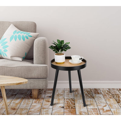 Round Side Table, Black Small Accent Table, Modern Boho Bedside Mid-Century Patio Side End Tables For Living Room Bedroom Office Balcony