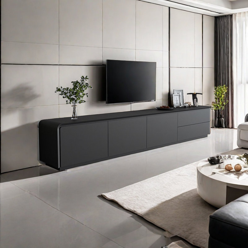 Open TV stand with large storage, Black