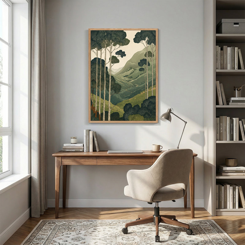 «Green Trees and Rolling Mountains In Vintage Style», art mural sur toile, H 24 po x l 18 po