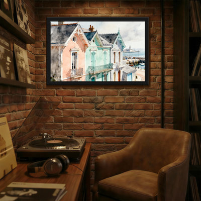 Scenic & Cityscapes Watercolor Houses Coastal View Pastel Colors Architectural Details