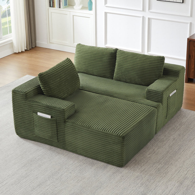 Canapé modulaire en L avec siège profond (gauche), Velours côtelé vert, Orienté à gauche (vu de face)