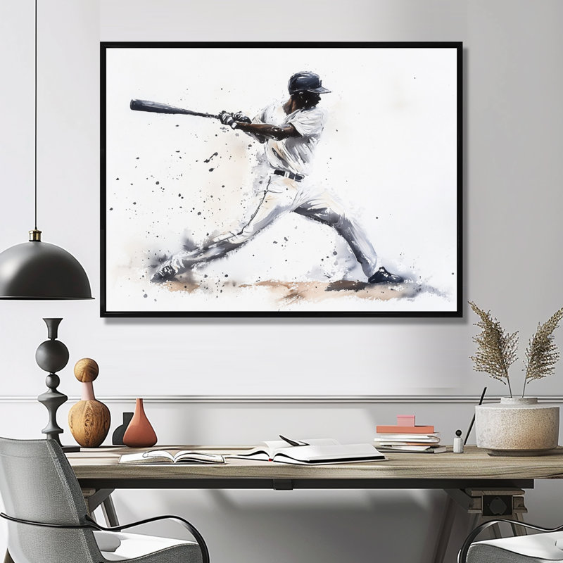 Minimal Baseball Swing I - impression de baseball sport, Noir, H 12 po x l 20 po