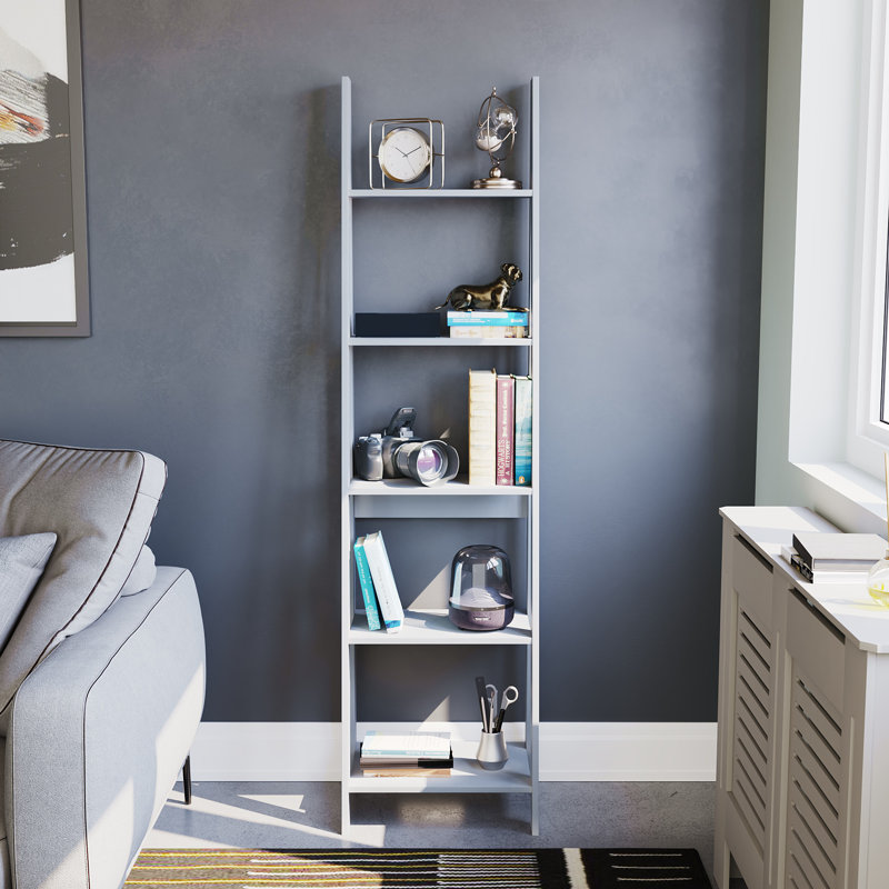 Jess 5 Shelf 175.5Cm H x 46Cm W Ladder Bookcase, Grey