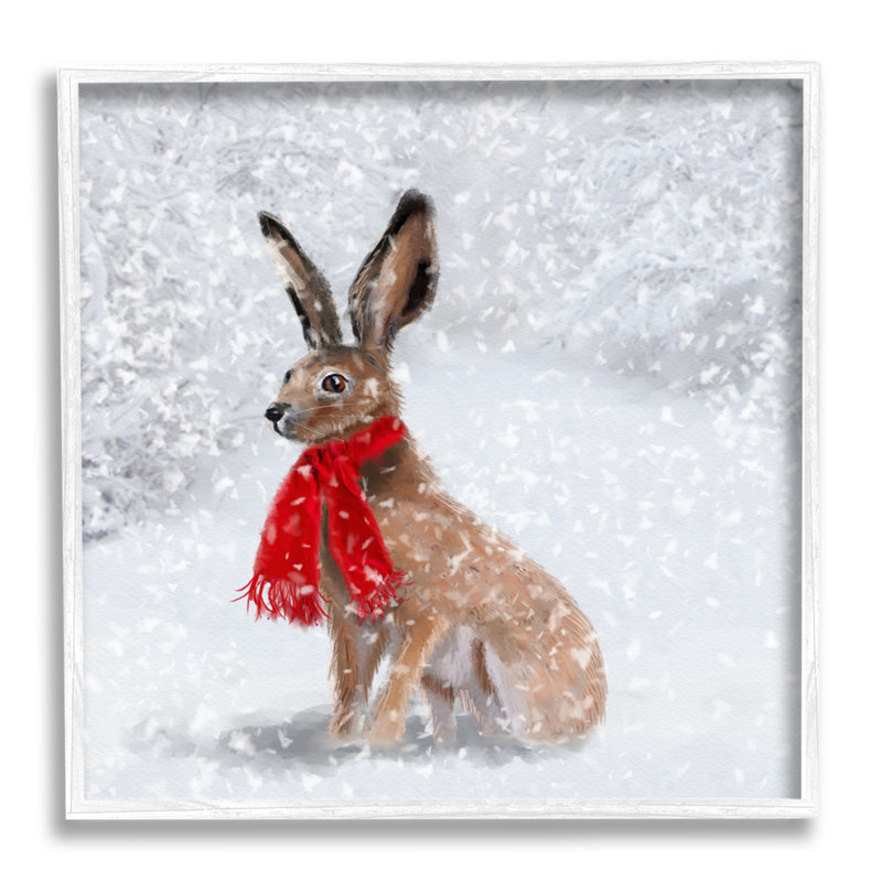 «Winter Rabbit Scarf», paysage encadré sur bois par Lemon & Sugar, H 24 po x l 24 po, Giclée encadrée blanc bord de mer