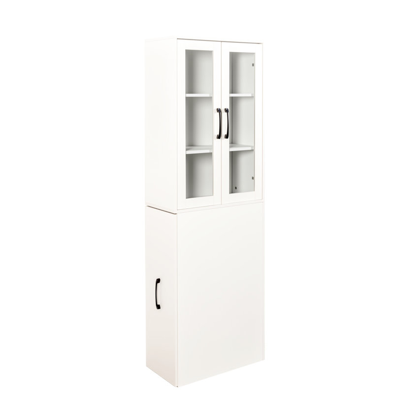 Vitrine de rangement escamotable moderne en bois à 4 niveaux avec 2 portes vitrées Caswell, White