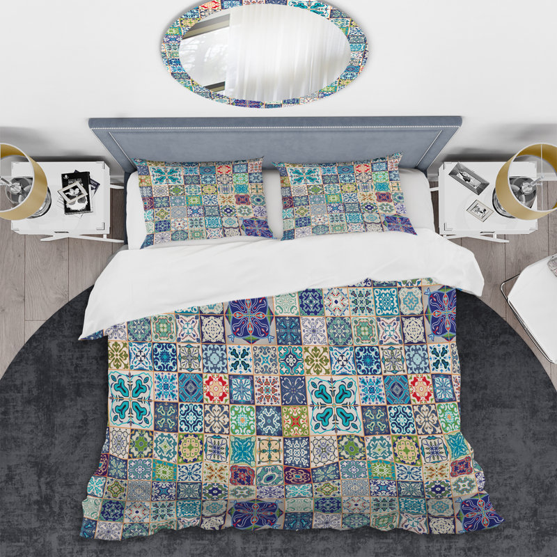 Ensemble de housse de couette en microfibre patchwork multicolore bleu vert