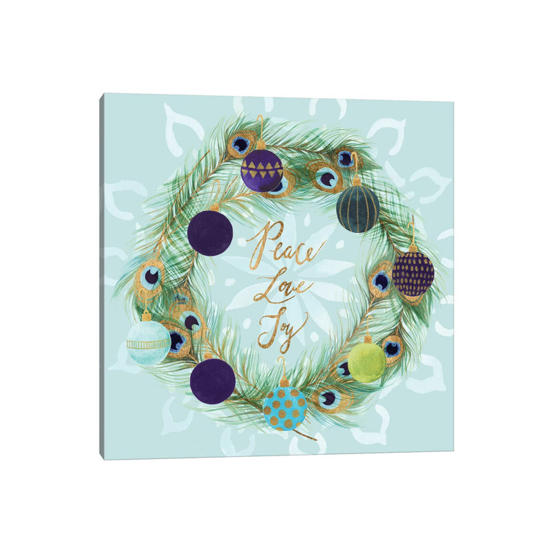 "Peacock Christmas Collection A" par Studio W - reproduction d'art textuel sur toile tendue, H 12 po x l 12 po x P 0,75 po