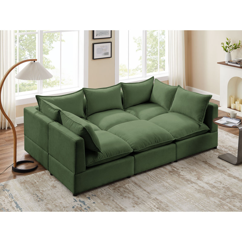 Yunet Upholstered Sectional, Olive Green Polyester