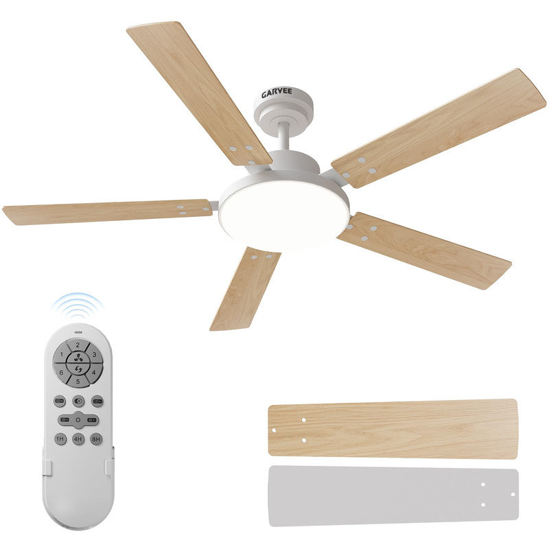 Ventilateur de plafond moderne de 52 po avec lumière DEL à intensité variable, télécommande et pales réversibles pour le salon, la chambre à coucher