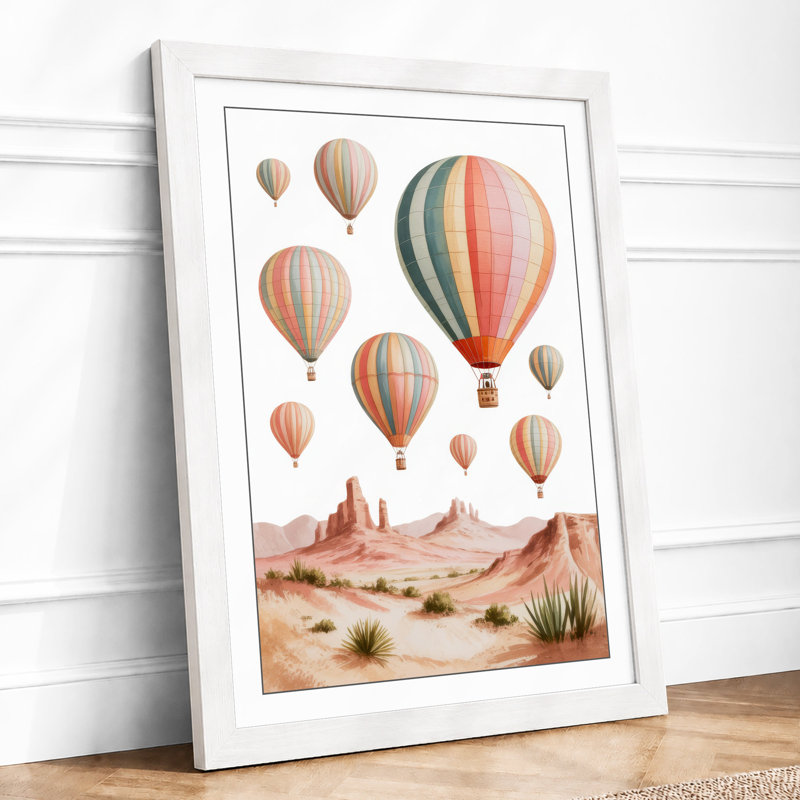 Balloons Above Desert Boho - Framed Print, A1 - 84.1 x 59.4 cm, White