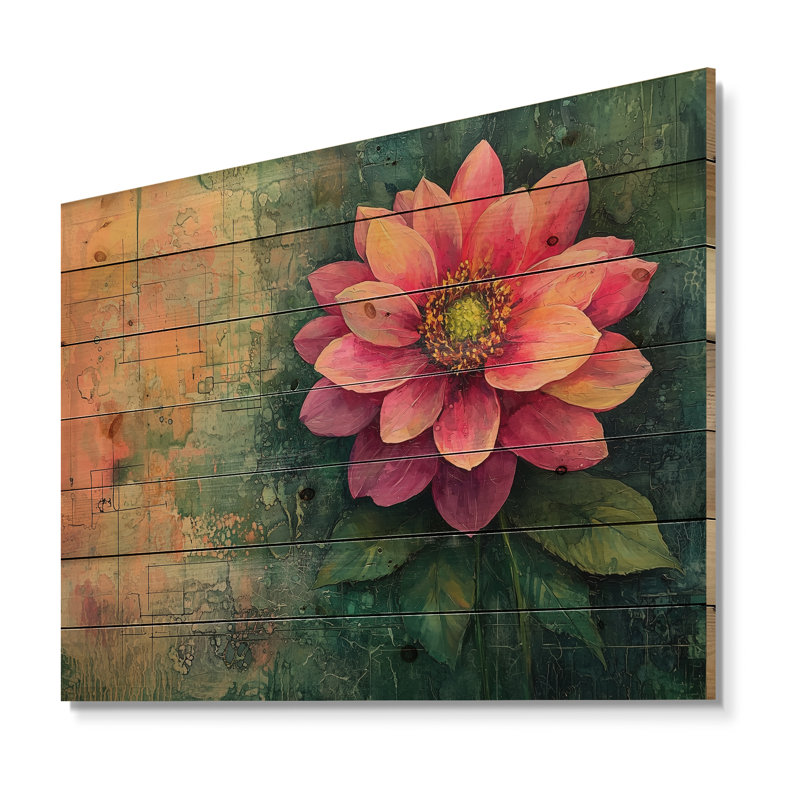 Vintage Symphonie de printemps Dalia I - décoration murale en bois de dahlia - sur bois de pin naturel