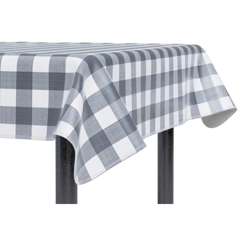 Nappe-Vinyle avec flanelle, rectangulaire, imperméable, facile à nettoyer, motif à carreaux, Blanc / gris, 84" Rectangle