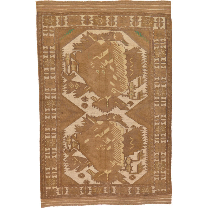 Tapis de zone en laine 4 pi 3 po x 6 pi 6 po one-of-kind-noué la brown Earley