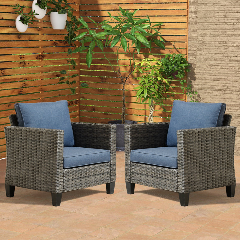 Chaise de patio avec coussin Grano, Bleu denim
