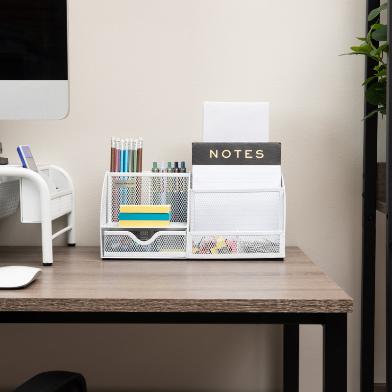 Mind Reader Desktop Organizer, File Storage, Accessory Storage, Workspace, Office, Metal Mesh, 11"L x 5.5"W x 5.25"H, White