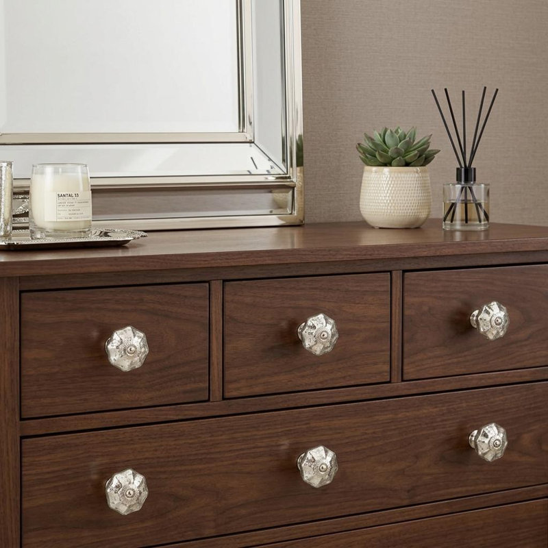 Set of Six Silver Faceted Mercury Glass Drawer Pull Knobs