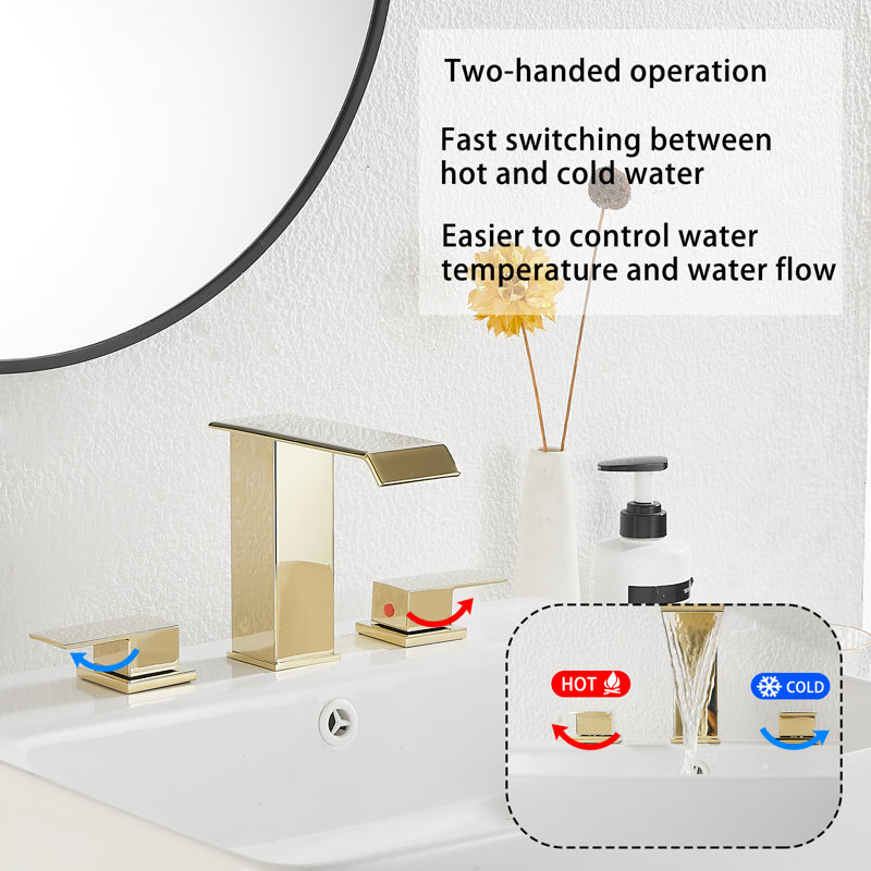 Widespread 2-handle Bathroom Faucet with Drain Assembly, Polished Gold