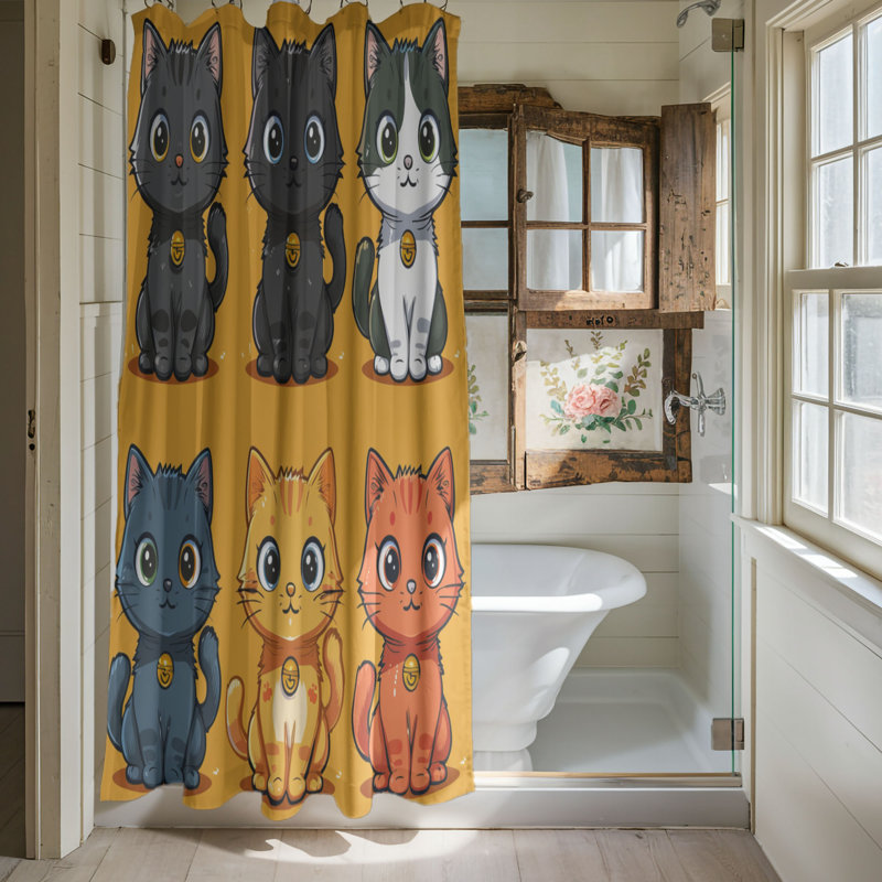 Smiling Cats - Premium Shower Curtain, H 74 po x l 71 po