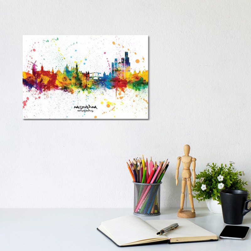 Amsterdam Netherlands Skyline Splash by Michael Tompsett - Wrapped Canvas Print, 20.32 cm H x 30.48 cm W