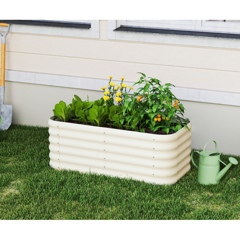 Galvanized Raised Garden Bed, Outdoor Planter Box for Vegetables, Flowers, Herbs, 18" H x 47" W x 24" D, Cream