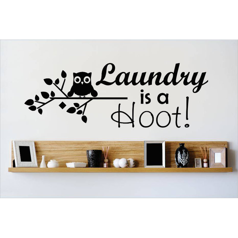 Décalcomanie murale hoot lessive, H 12 po x l 30 po x P 0,16 po, Noir