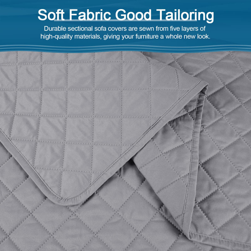 Housse pour canapé à coussins carrés Sharilynn, H 0,2 po x l 94,4 po x P 50 po, Microfibre/microsuède gris clair