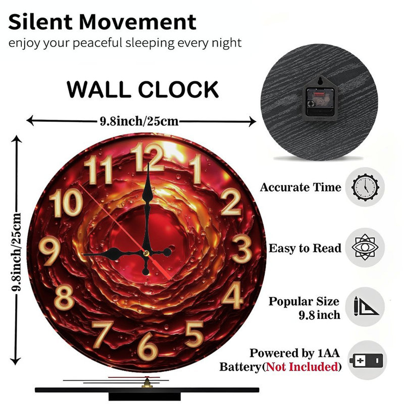 Clock Numbers Molten Red Gold Face