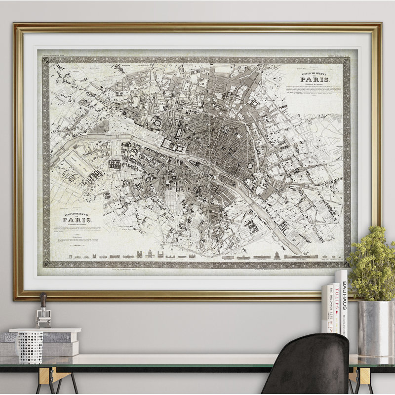 " Vintage Paris Map Outline ", Gold, 28" H x 38" W x 1.5" D