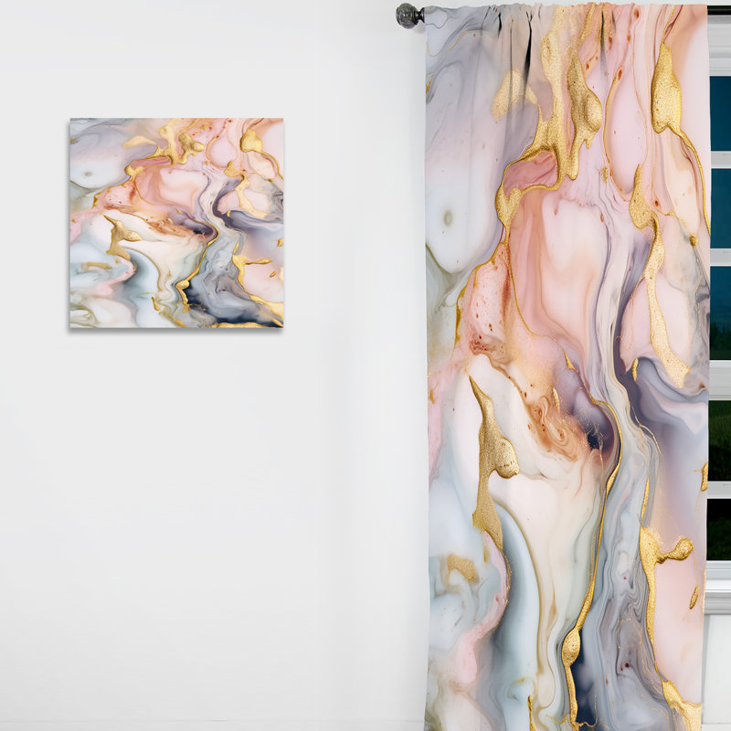 Pink and Gold Tender Liquid Ink Art I - Modern Curtain - Velvet Room Darkening - 1 panel, 52" W x 84" L