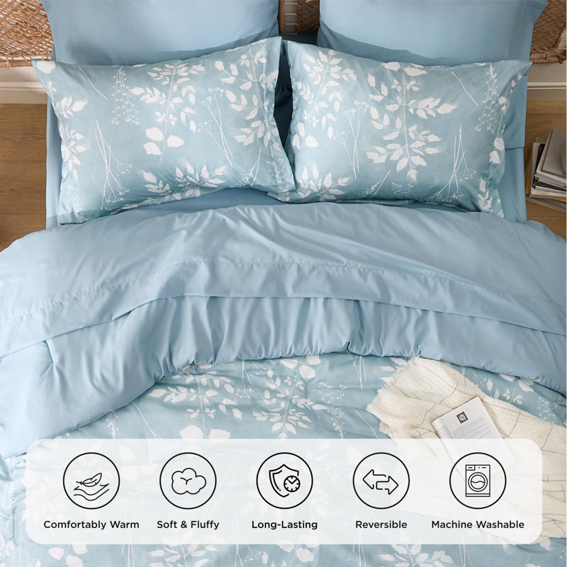Bedsure Bed in a Bag - Reversible Flroal & Plant Pattern Printed with Comforters, Sheets, Pillowcases & Shams, 89GSM