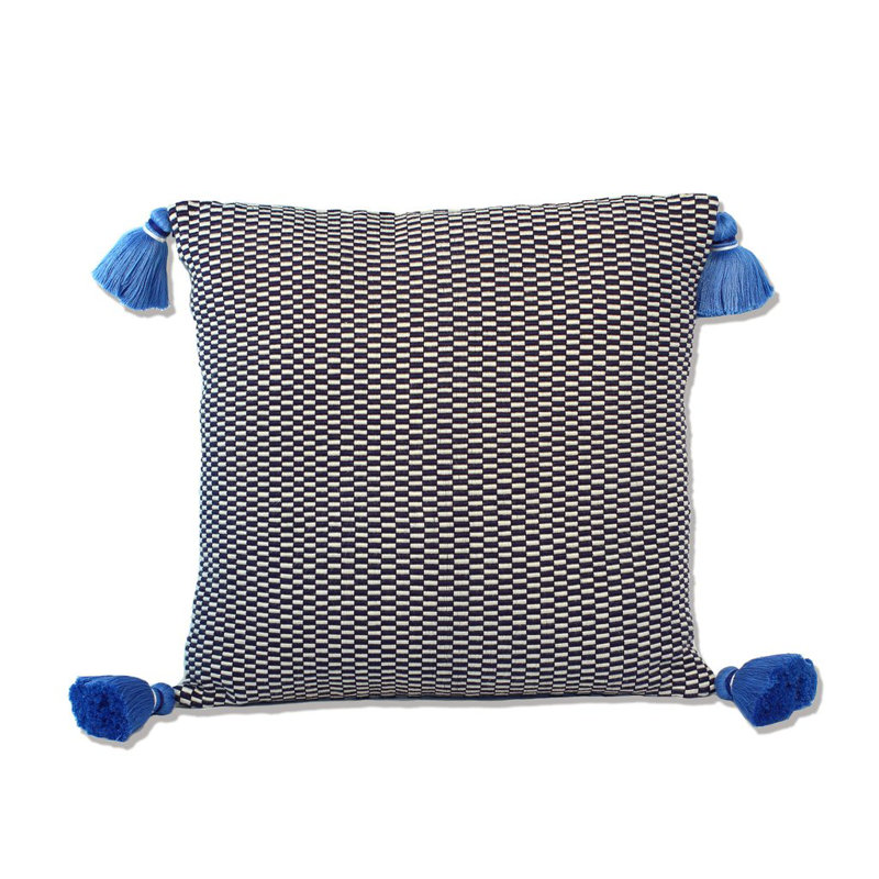 Ella Square Cotton Pillow Cover and Insert, Navy/Natural