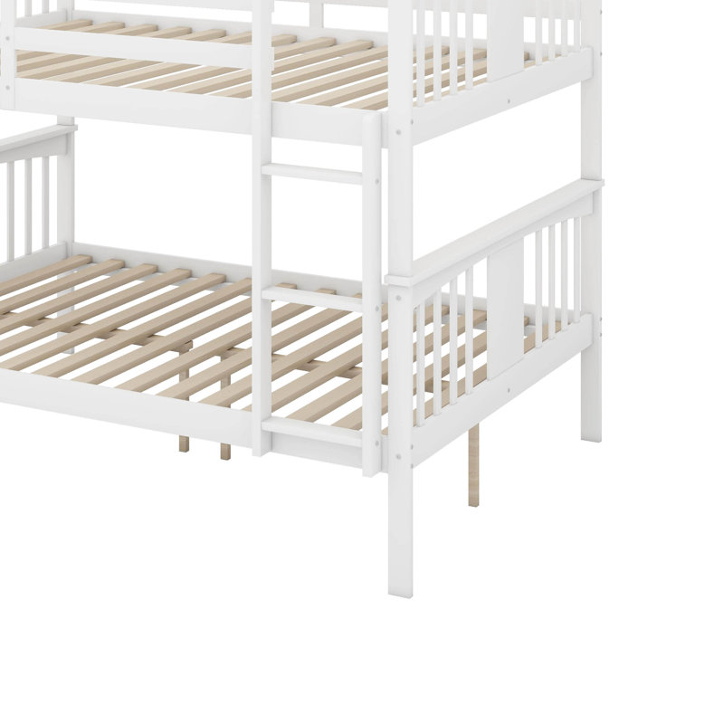 Full Over Full Bunk Bed With Ladder, White