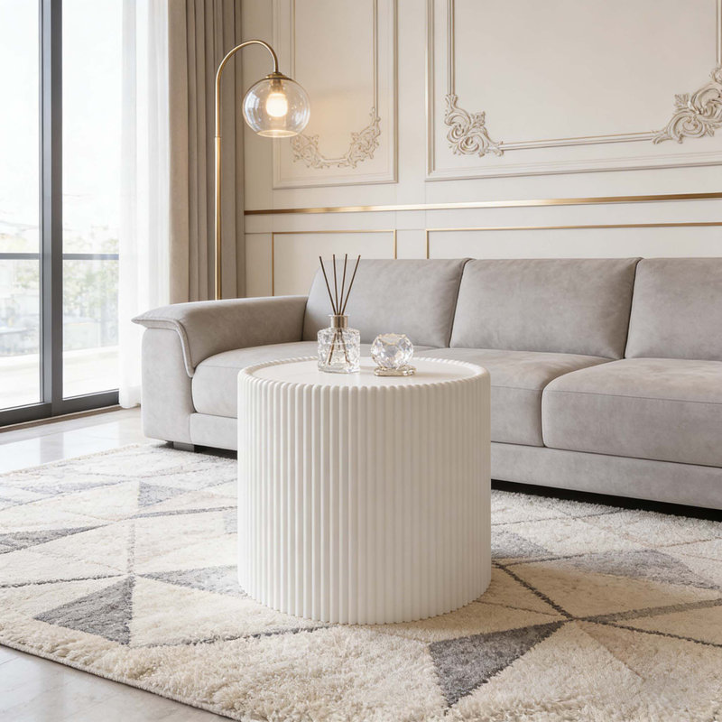Table basse moderne en cuir fritté clair, H 17,71 po x L 17,71 po x l 17,71 po