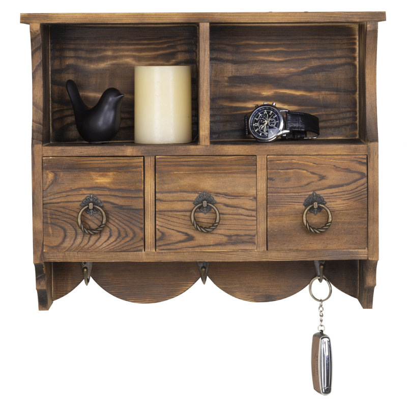 Bantom Wall Storage Organiser with Key Hooks, Dark Brown