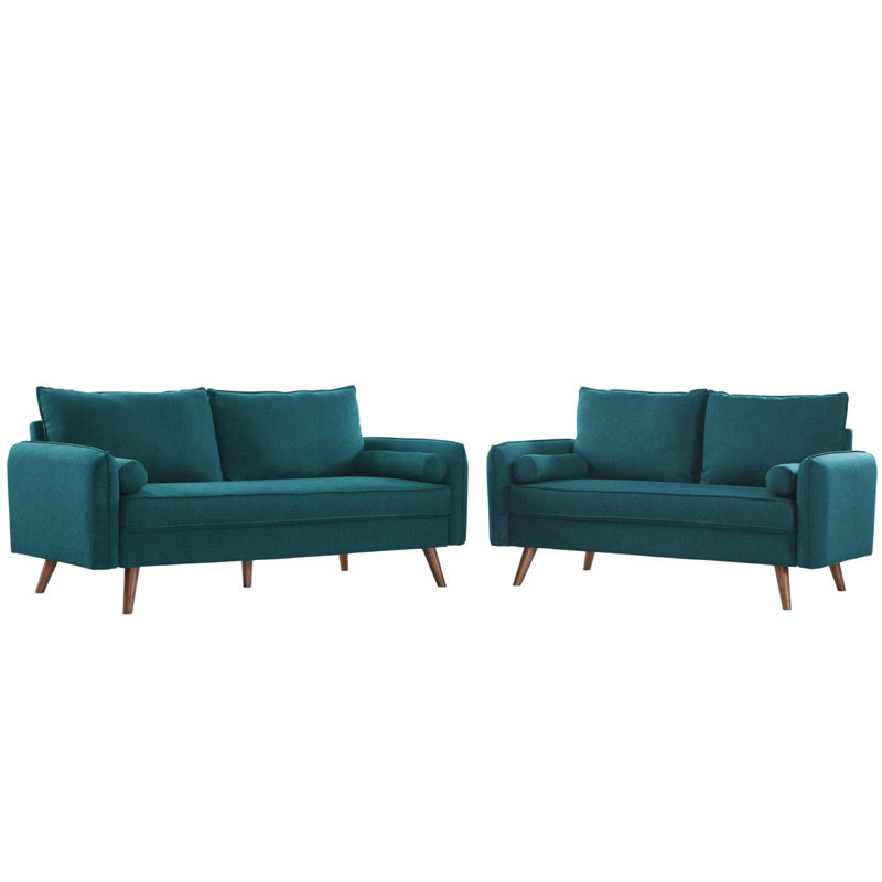Ensemble de canapé et causeuse en tissu Carson Carrington Lagerfors Revive par Modway, Tissage bleu sarcelle